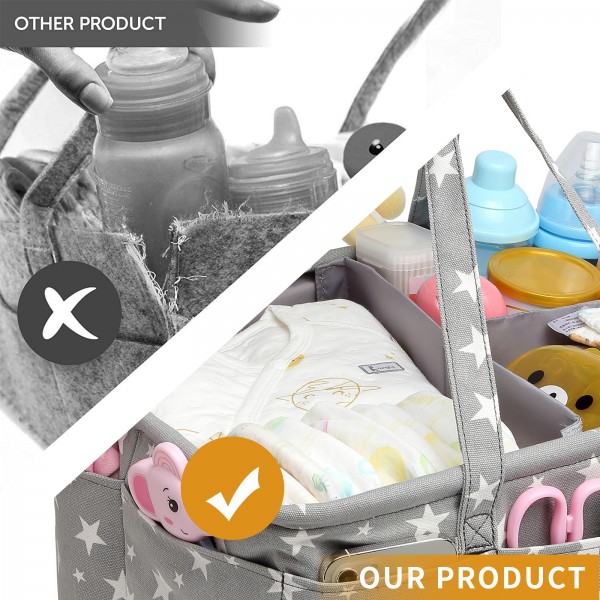 EB2048 - Kono Baby Nappy Caddy Organiser With Storage - Star Print Grey